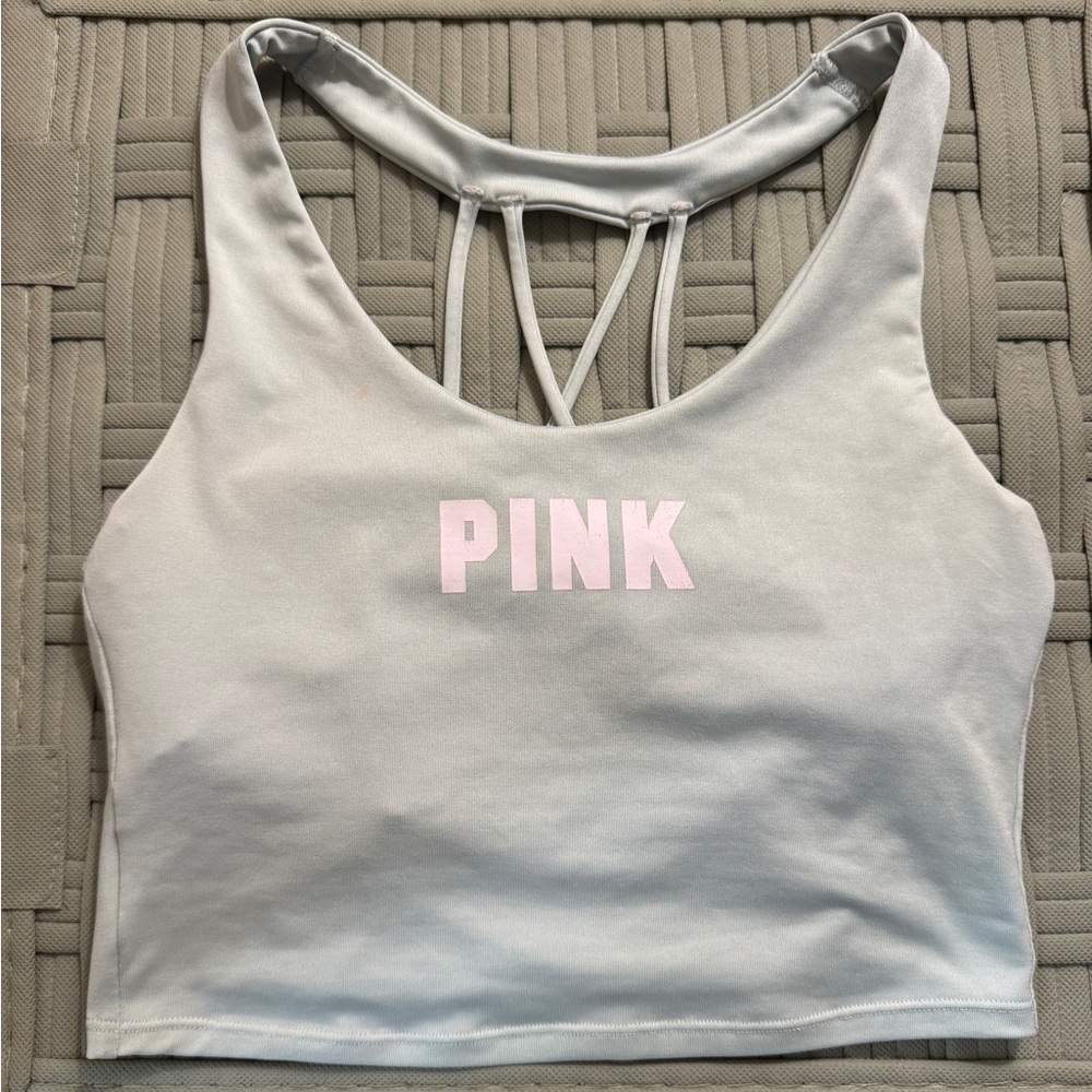 PINK Victoria's Secret Mint Green Strappy Back Cropped Bralette with Pink Logo
